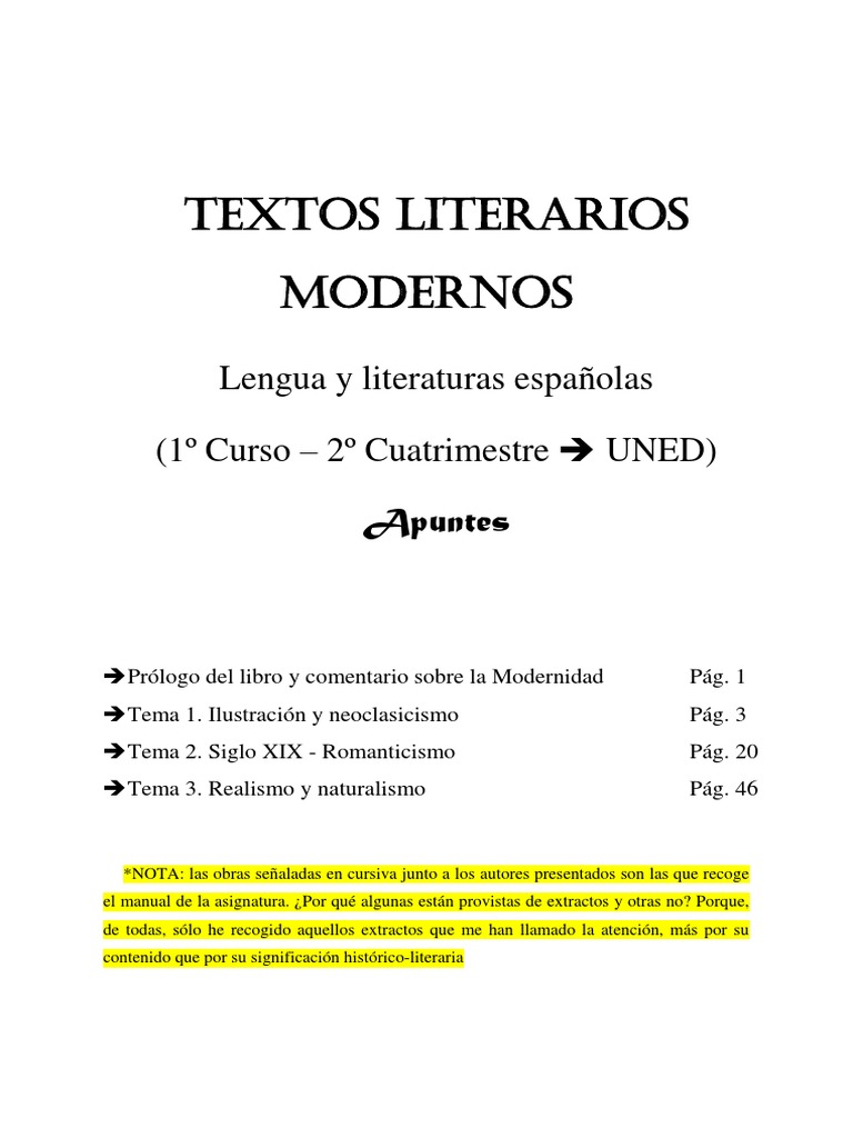 Textos Literarios Modernos (Apuntes Generales) | PDF | Romanticismo ...