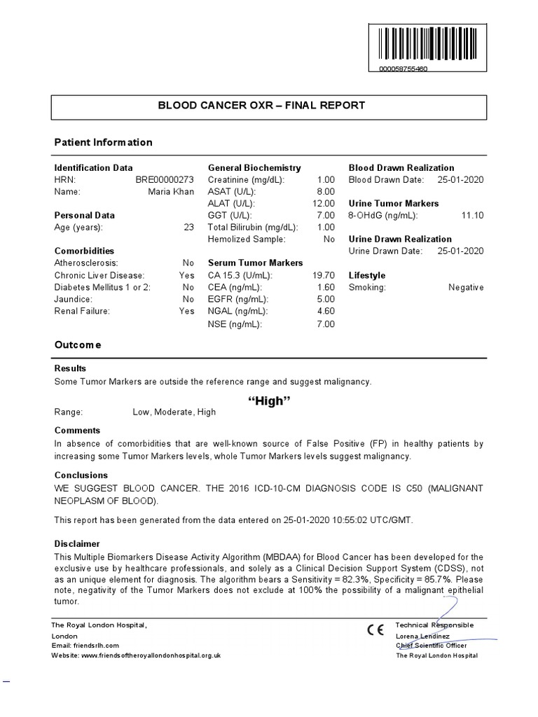 Oncobreast DX: Blood Cancer Oxr - Final Report | PDF | Biomarker ...