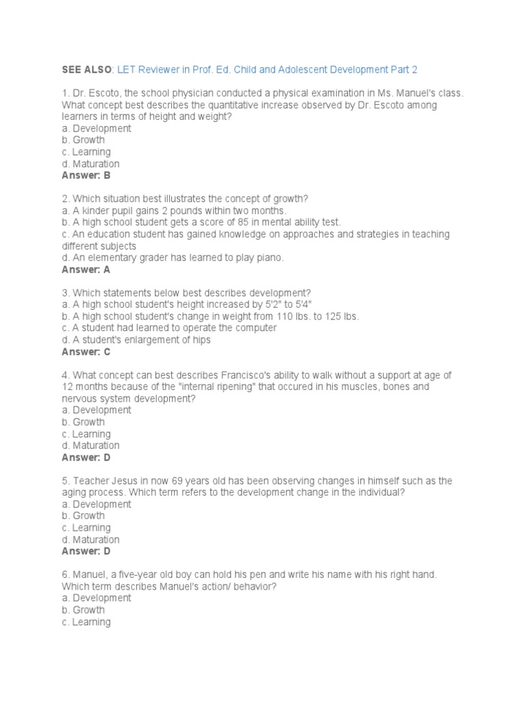 LET Reviewer: Child Development Concepts | PDF | Educational Assessment ...