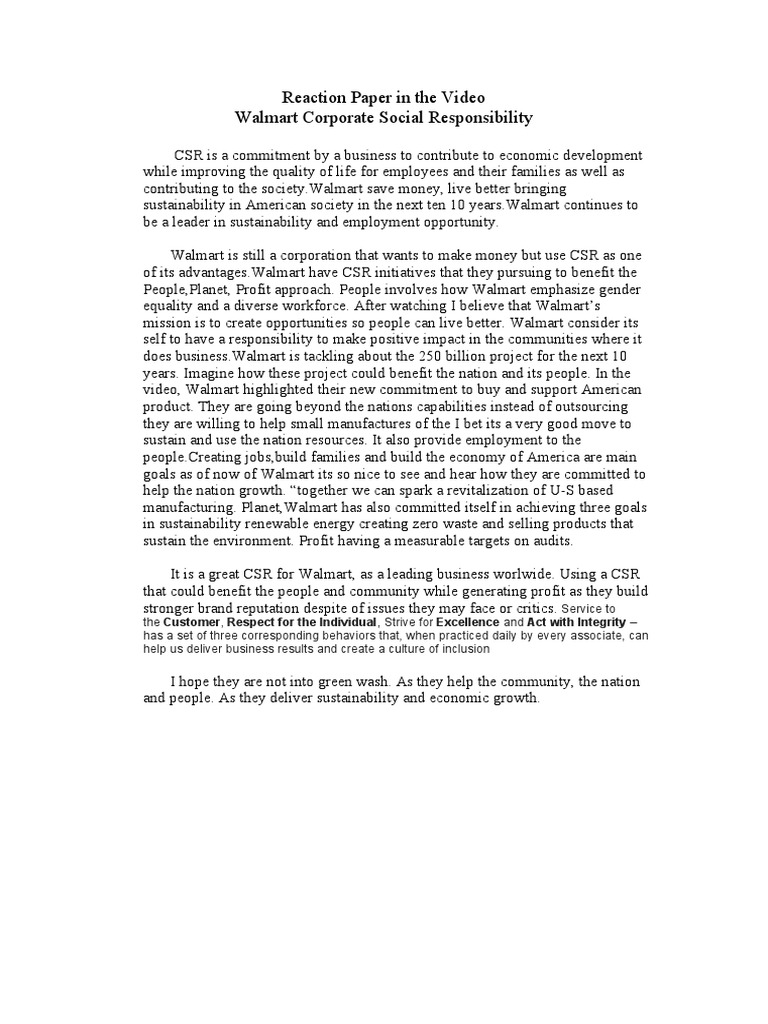 Walmart's CSR Impact and Initiatives | PDF | Corporate Social ...