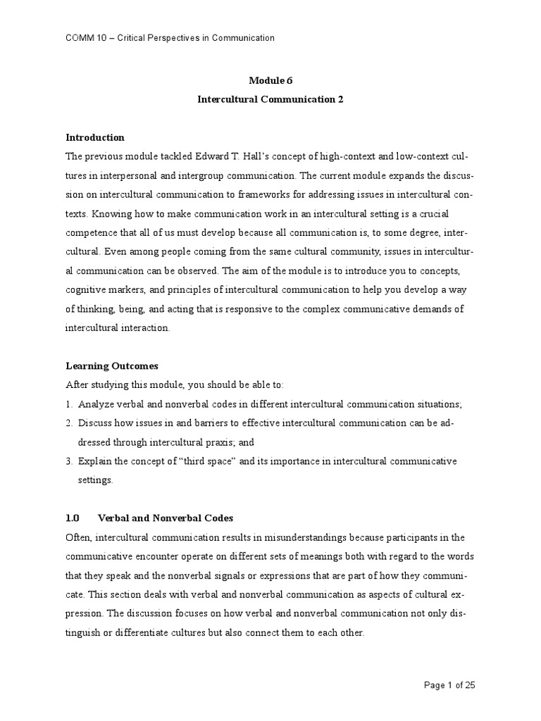Intercultural Communication Frameworks | PDF | Nonverbal Communication ...