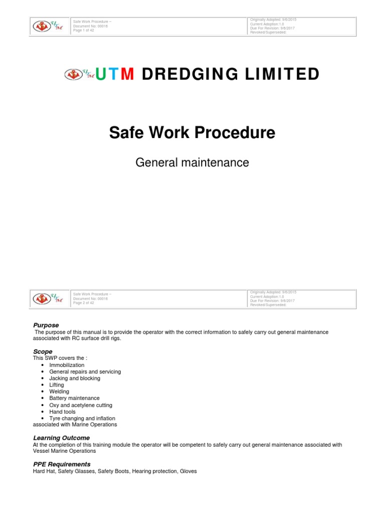 SOP Safe Work Procedure PDF PDF Battery Charger Elevator