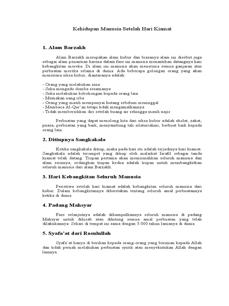 Kehidupan Manusia Setelah Hari Kiamat Pdf