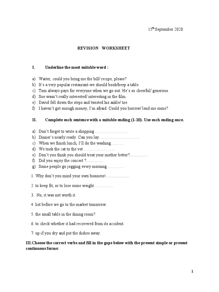7TH Grade Revision Worksheet | PDF | Grammar