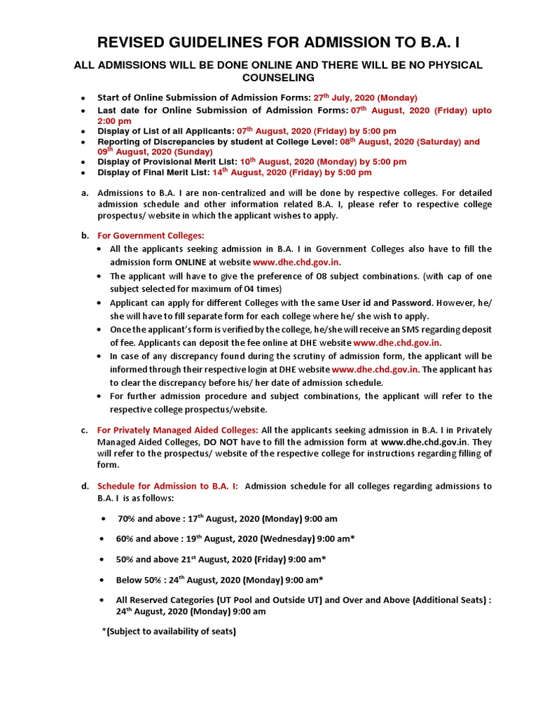 B.A. I Admission Guidelines 2020 | PDF | Business