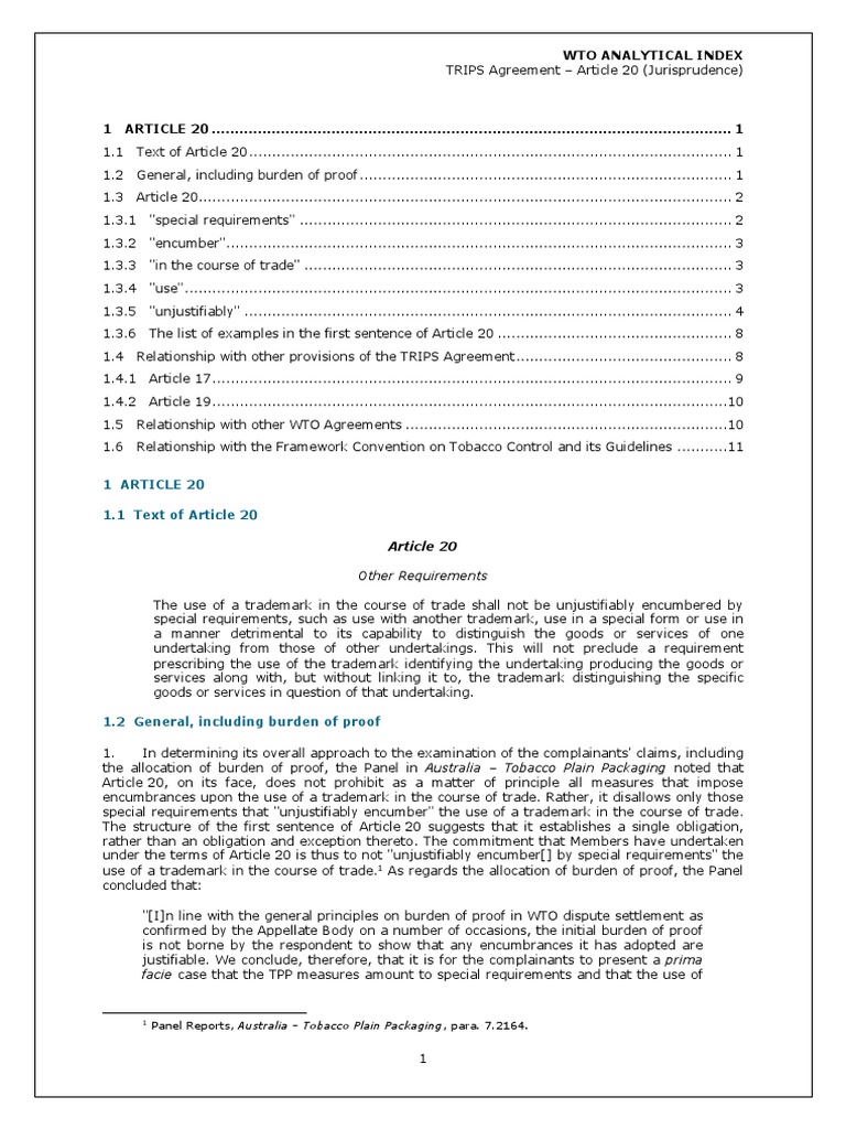 Trips Art20 Jur PDF Trips Agreement Trademark