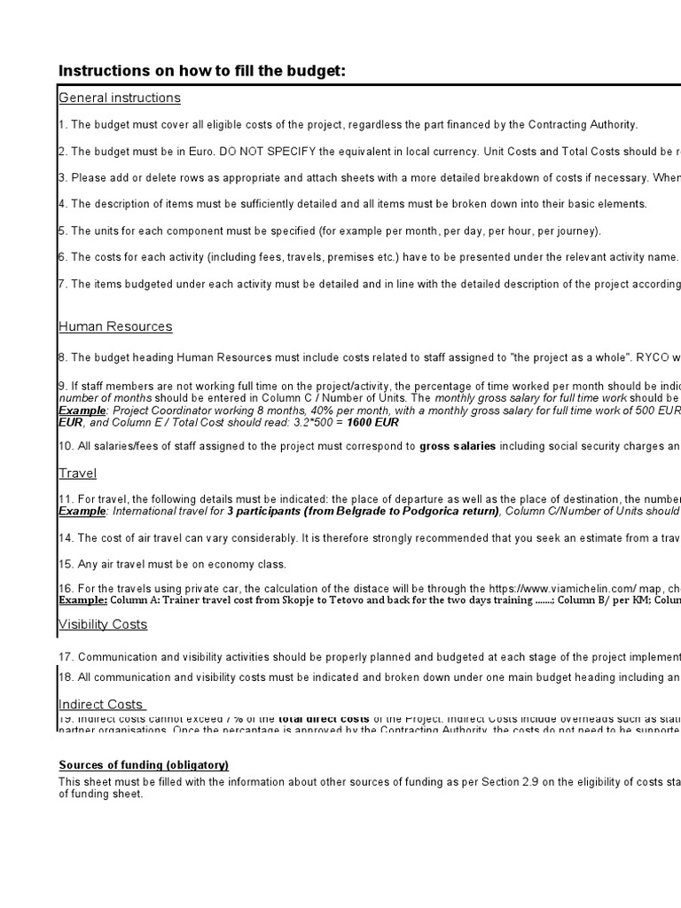 Instructions On How To Fill The Budget | PDF | Euro | Economies