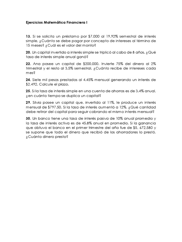 Ejercicios de Interés Simple en Finanzas | PDF