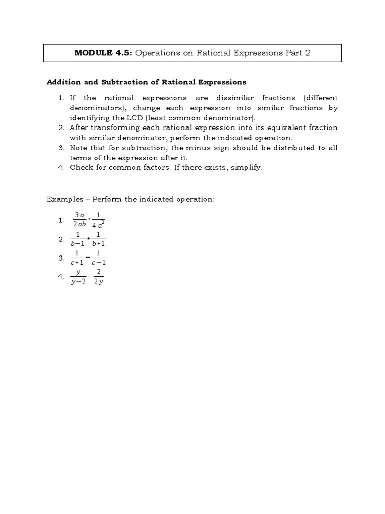 Module 4.5 Operations On Rational Expressions Part 2 | PDF | Computers ...