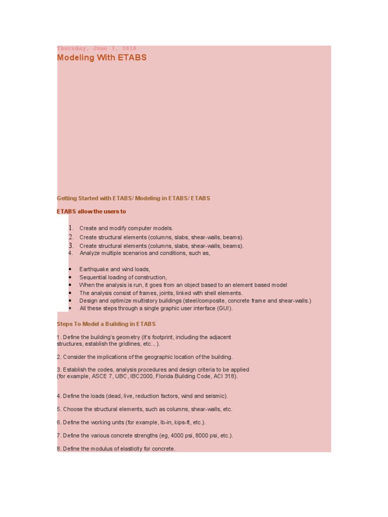 ETABS Building Modeling Guide | PDF | Beam (Structure) | Column