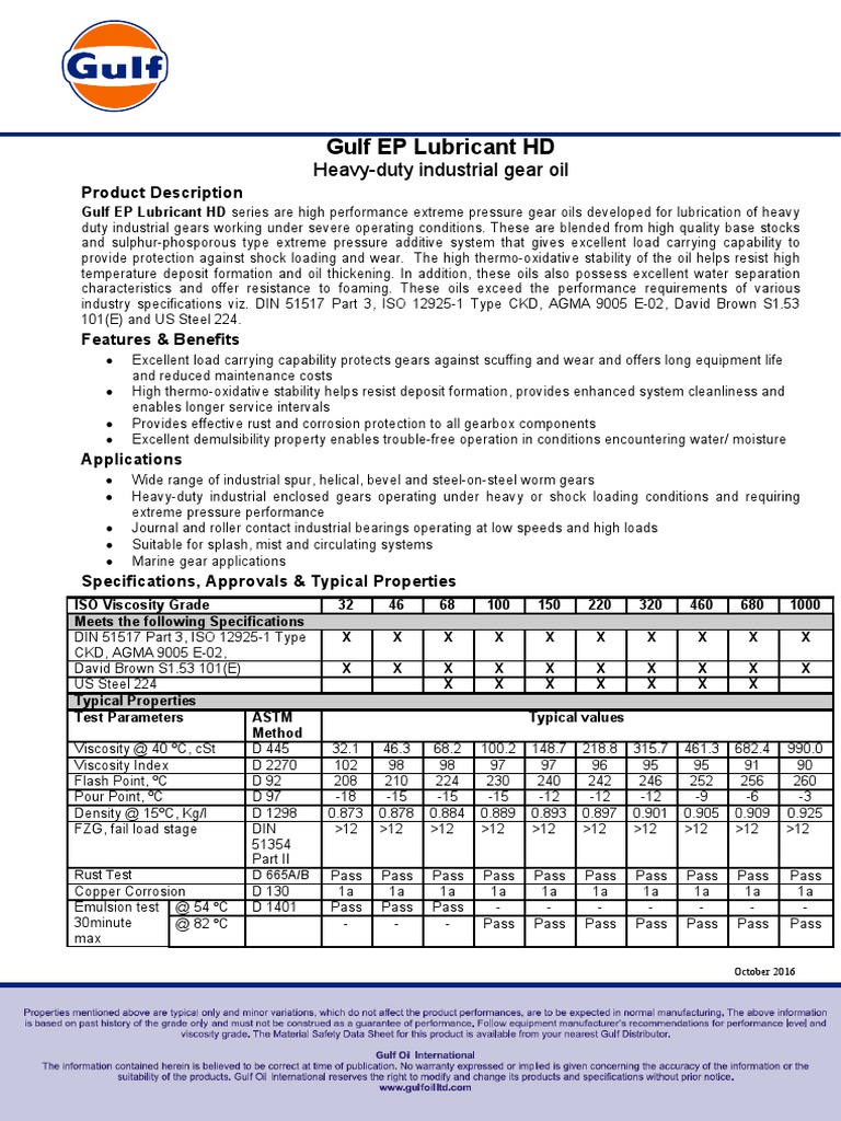 Gulf EP Lubricant HD | PDF | Gear | Lubricant