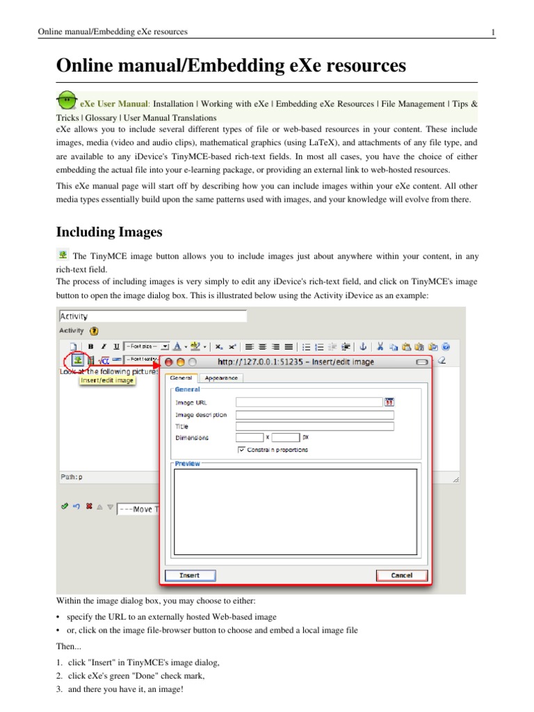 Embed Images in eXe Content Guide | PDF | Adobe Flash | World Wide Web
