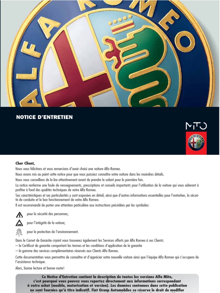Alfa Roméo Mito Notice Mode Emploi Guide Manuel PDF | PDF ...