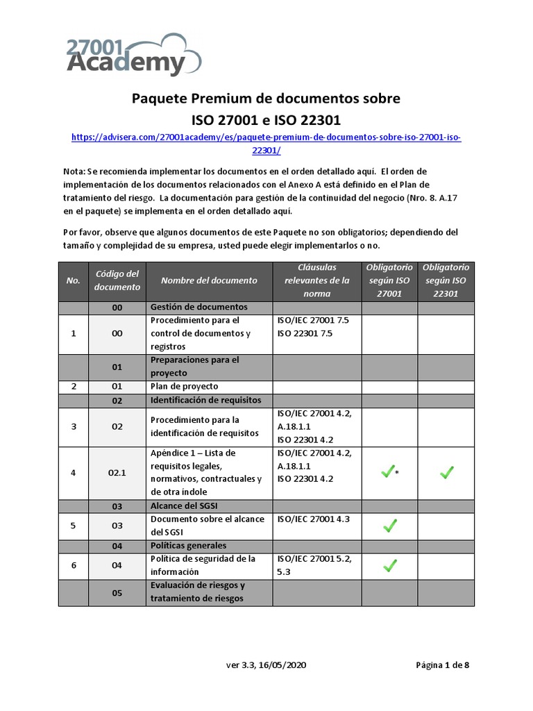 Documentos Clave para ISO 27001 y 22301 | PDF | Organización ...