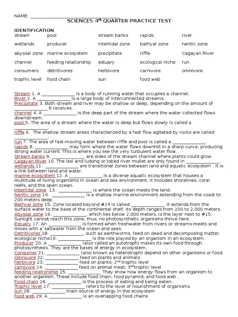 Science5 4Q Key To Correction | PDF | Food Web | Physical Oceanography