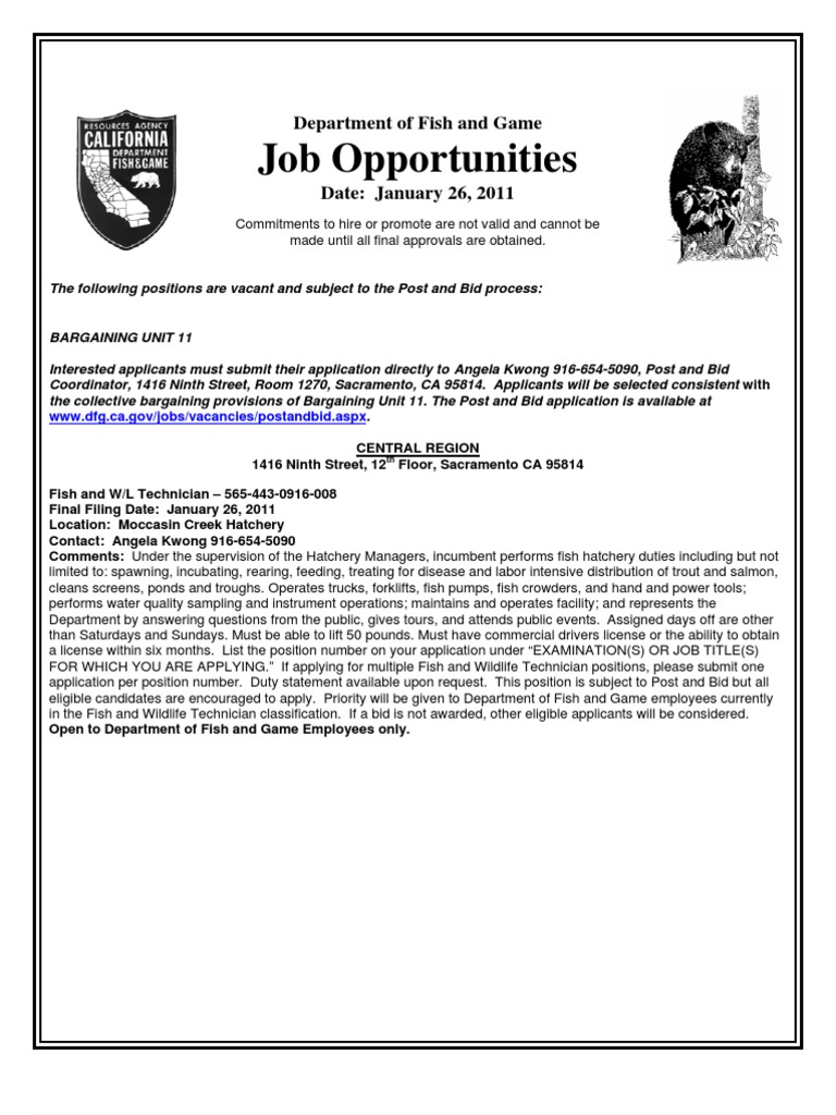 Fish and Game Job Openings 2011 | PDF | Employment | Business