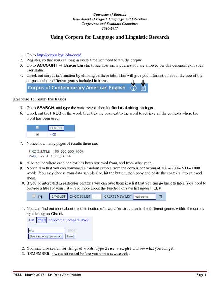 Using Corpora For Language and Linguistic Research: Exercise 1: Learn ...
