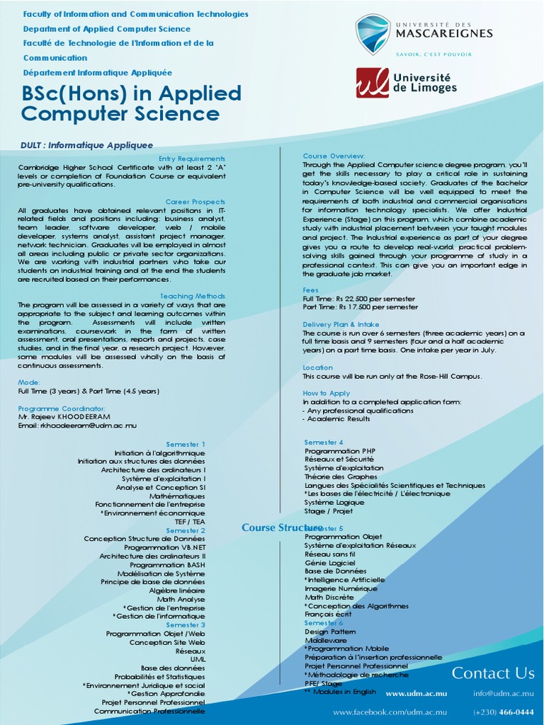 BSc in Applied Computer Science Overview | PDF | Academic Degree ...