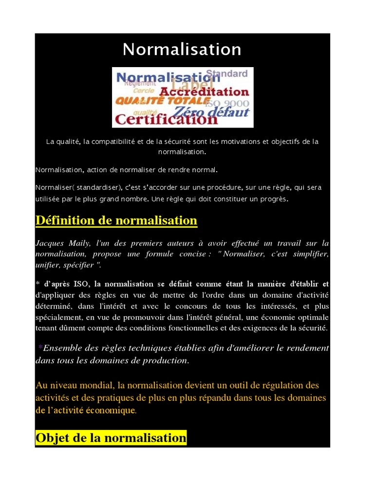 Importance de la Normalisation et Normes | PDF | Commission ...