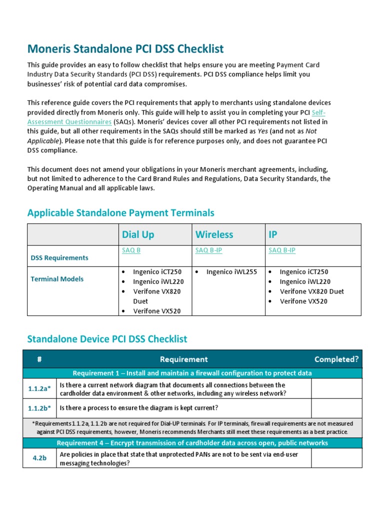 Moneris PCI DSS Checklist 100716 | PDF | Payment Card Industry Data  Security Standard | Information Technology