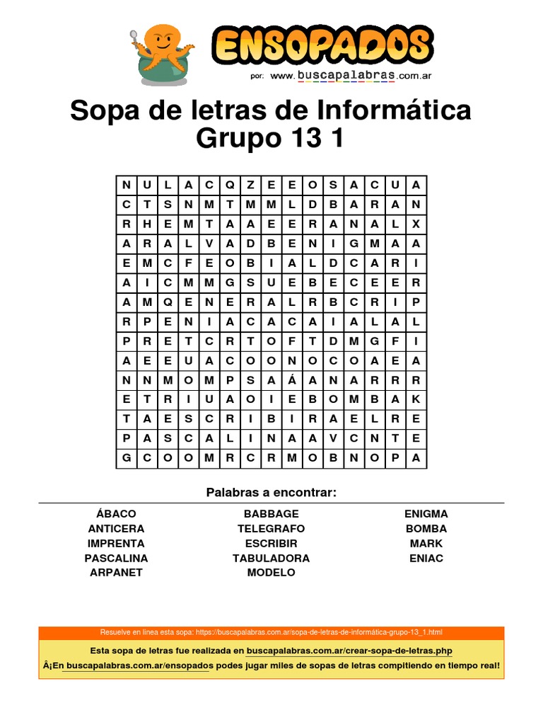 Sopa de Letras de Informática para Niños | PDF | Informática y ...