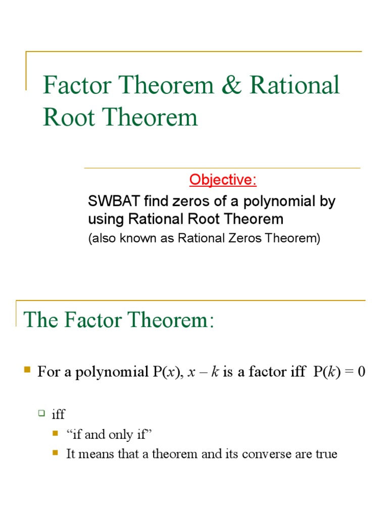 Factor and Rational Root Theorems | PDF | Factorization | Zero Of A ...