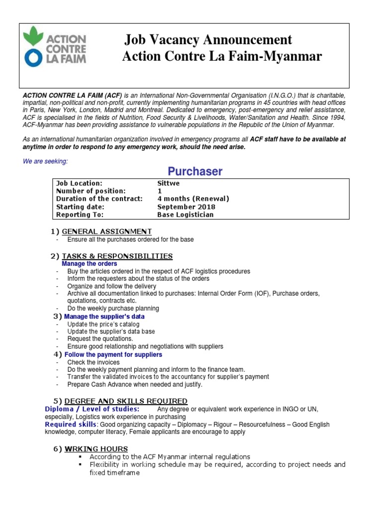 Purchaser Job Opening in Sittwe | PDF | Business | Computing And ...