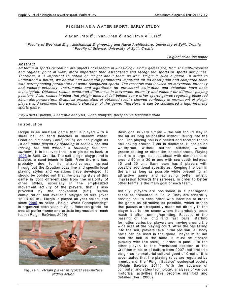 Picigin As A Water Sport Early Study PDF Standard Deviation Mean