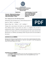 Hydraulics Engineering Makeup Midterm Exam (Open Book) Spring 2020 1158 42878 PDF