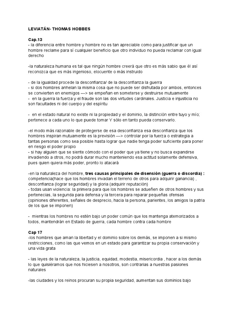 Resumen LEVIATÁN HOBBES PDF Libertad Estado