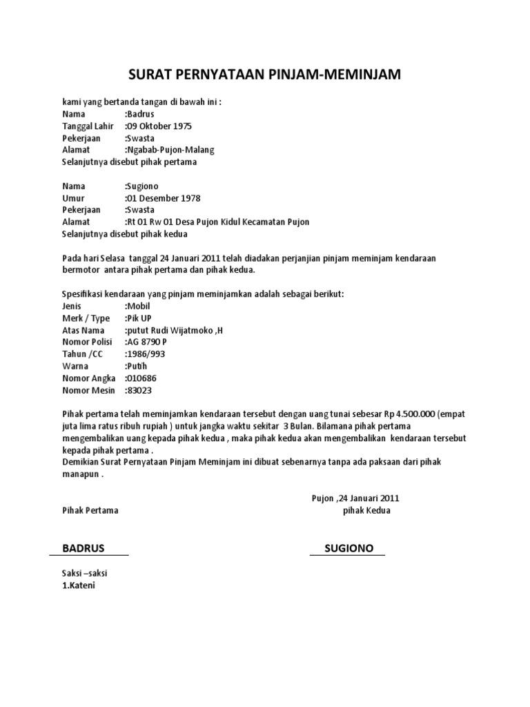 Nich Contoh Surat Pernyataan Jam