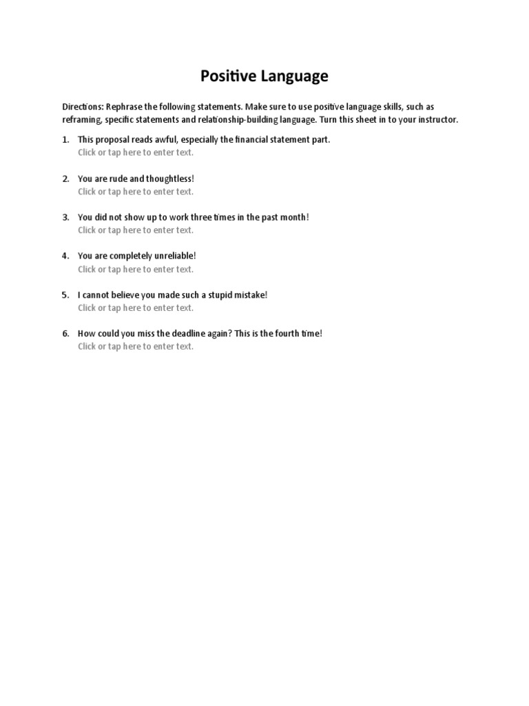 Rephrasing Negative Statements Positively | PDF | Career & Growth ...