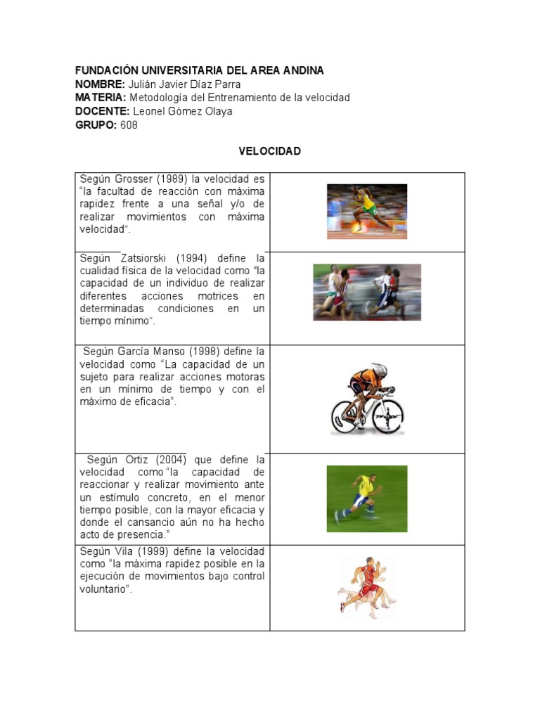 Tipos y Definición de Velocidad en Deporte | PDF | Velocidad | Cognición