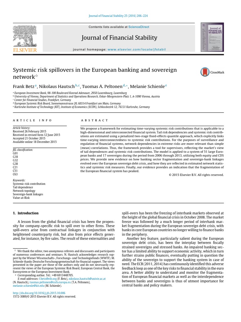 Betz, F. Et Al. (2016) Systemic Risk Spillovers in The European Banking ...