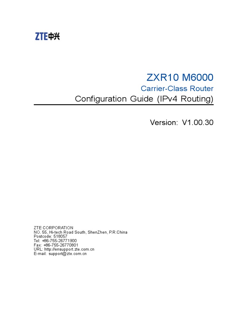 ZXR10 M6000 (V1.00.30) Carrier-Class Router Configuration
