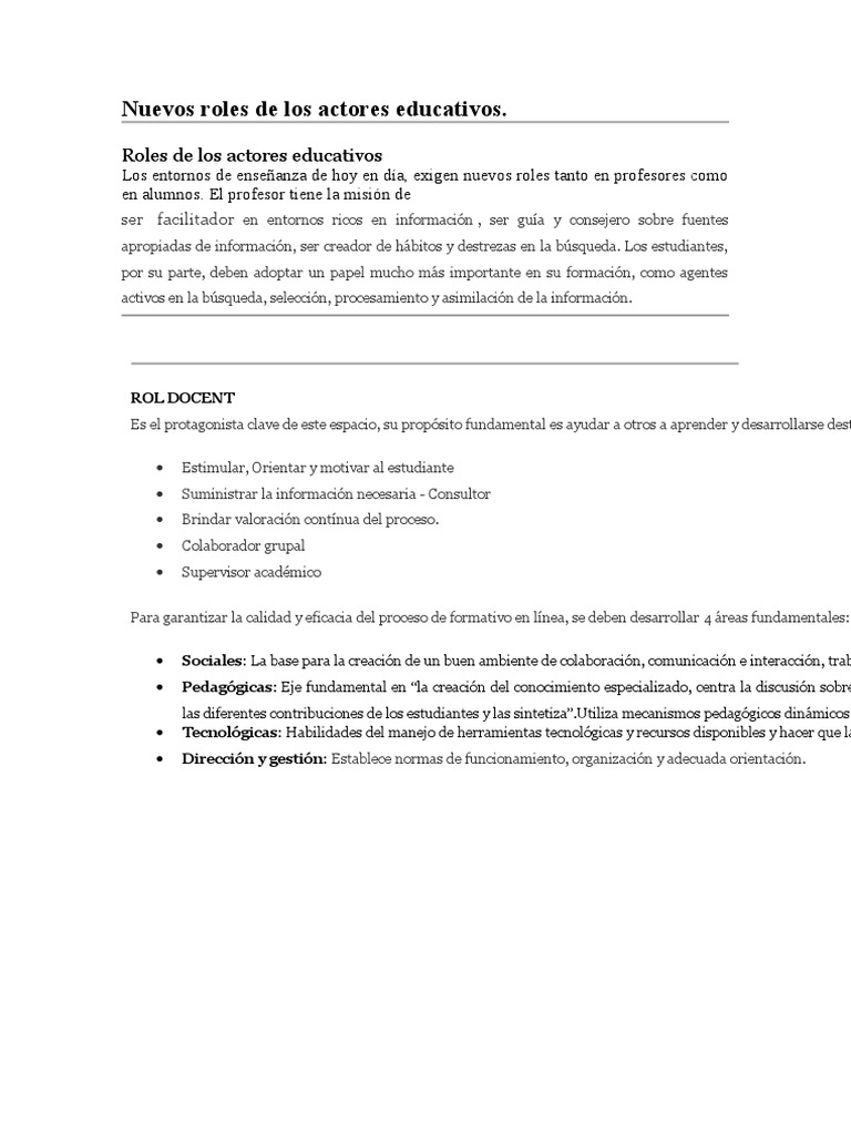Nuevos Roles de Los Actores Educativos | PDF | Plan de estudios | Maestros