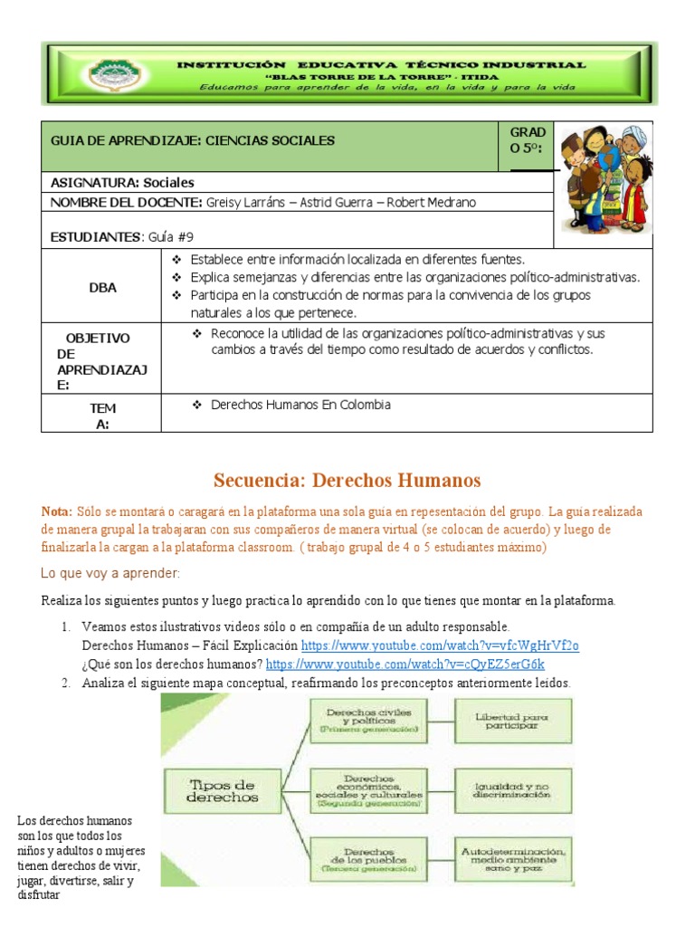 Guía de Aprendizaje: Derechos Humanos 5° | PDF | Comprensión lectora ...