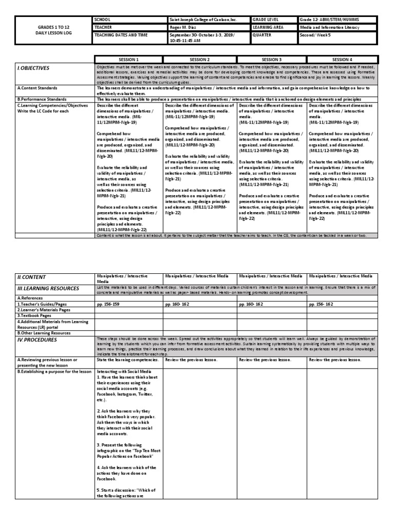 MIL DLL September 30-October 1-3, 2019 Grade 12 | PDF | Learning ...
