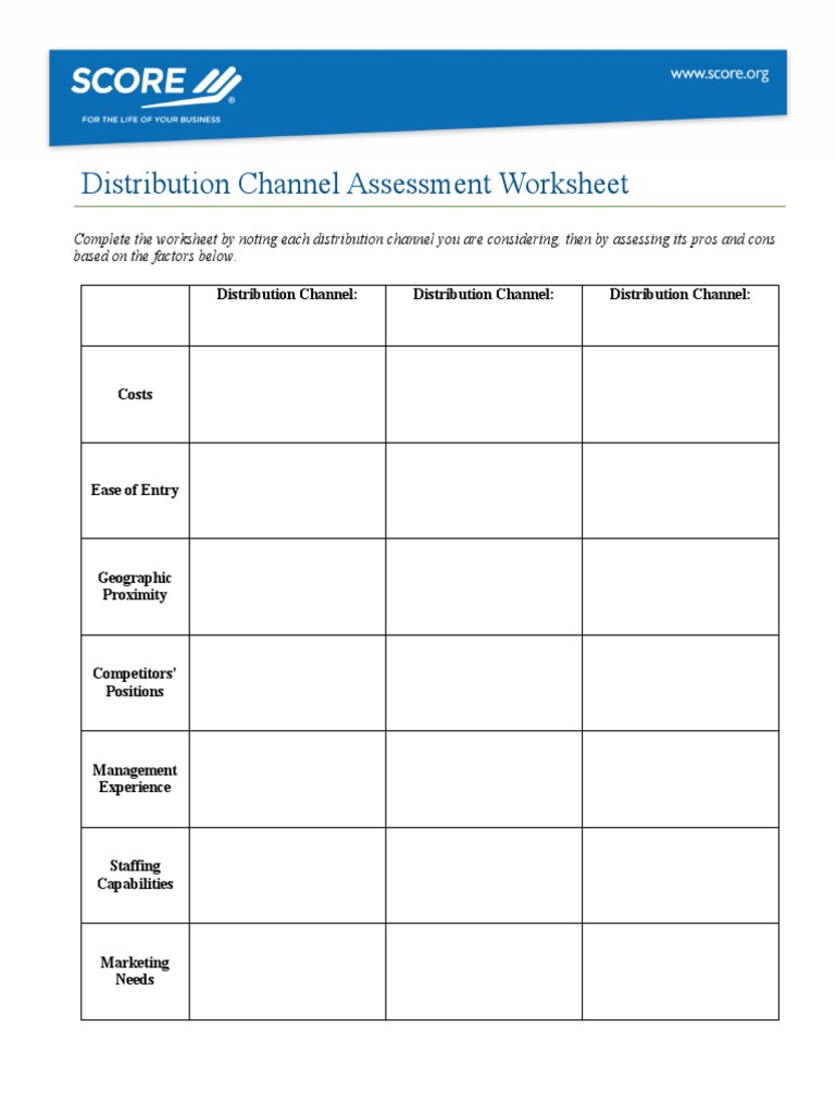 Distribution Channel Assessment Worksheet PDF