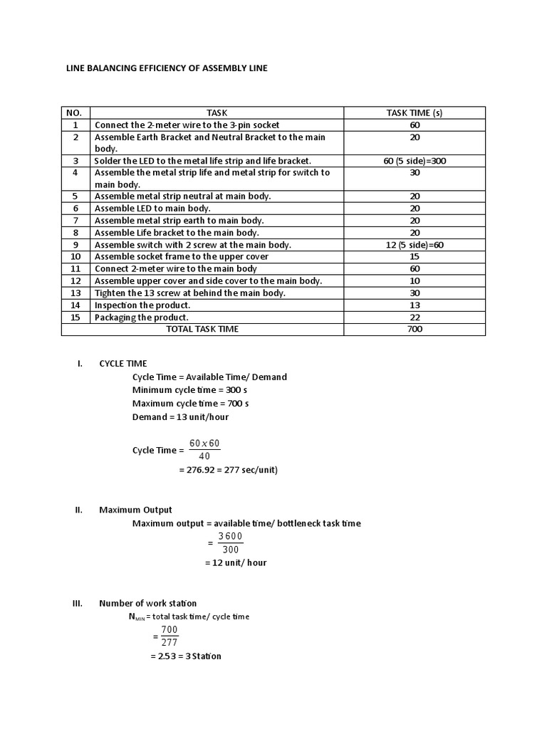 Line Balancing Efficiency of Assembly Line | PDF | Manufactured Goods ...