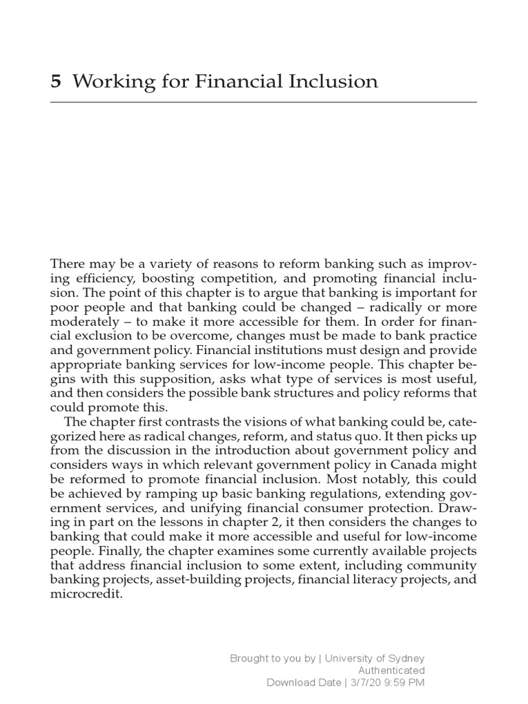 Reforming Banking for Financial Inclusion | PDF | Payday Loan | Loans