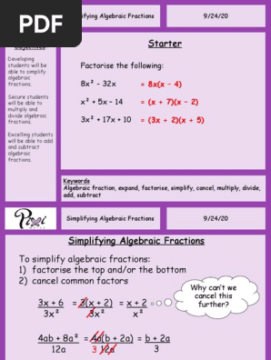 Algebraic Fractions Pixippt | Pdf | Fraction (Mathematics) | Notation