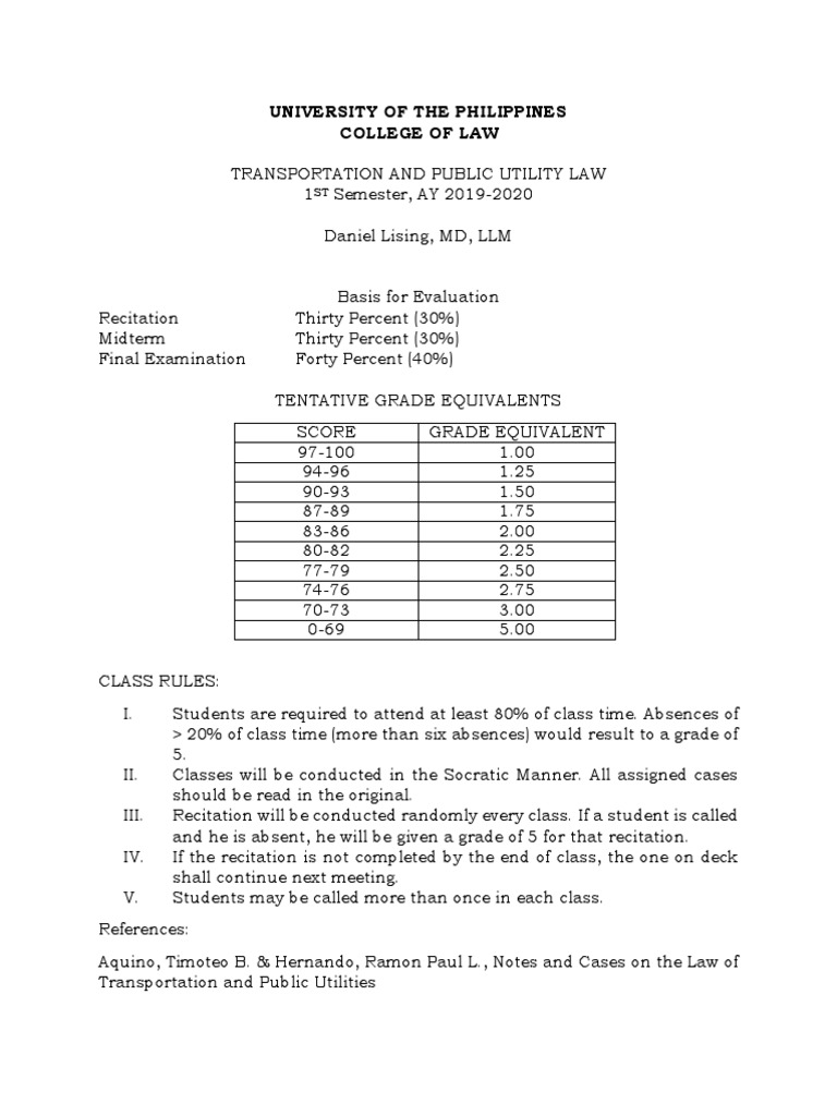 SyllabusTranspo Lising PDF PDF Bill Of Lading Admiralty Law