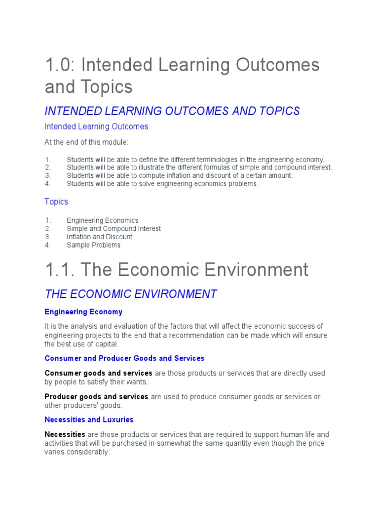 Engineering Economy Learning Outcomes | PDF | Depreciation | Interest