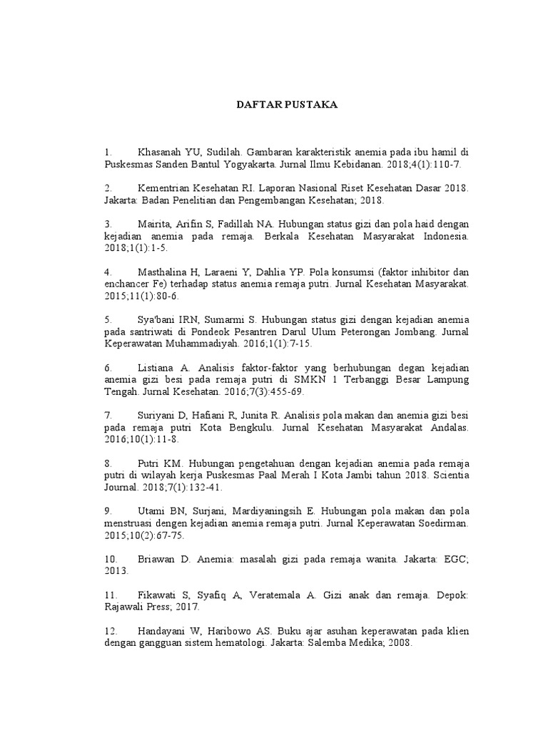 Jurnal Nasioal Anemia Pada Remaja / Pdf The Relationship ...