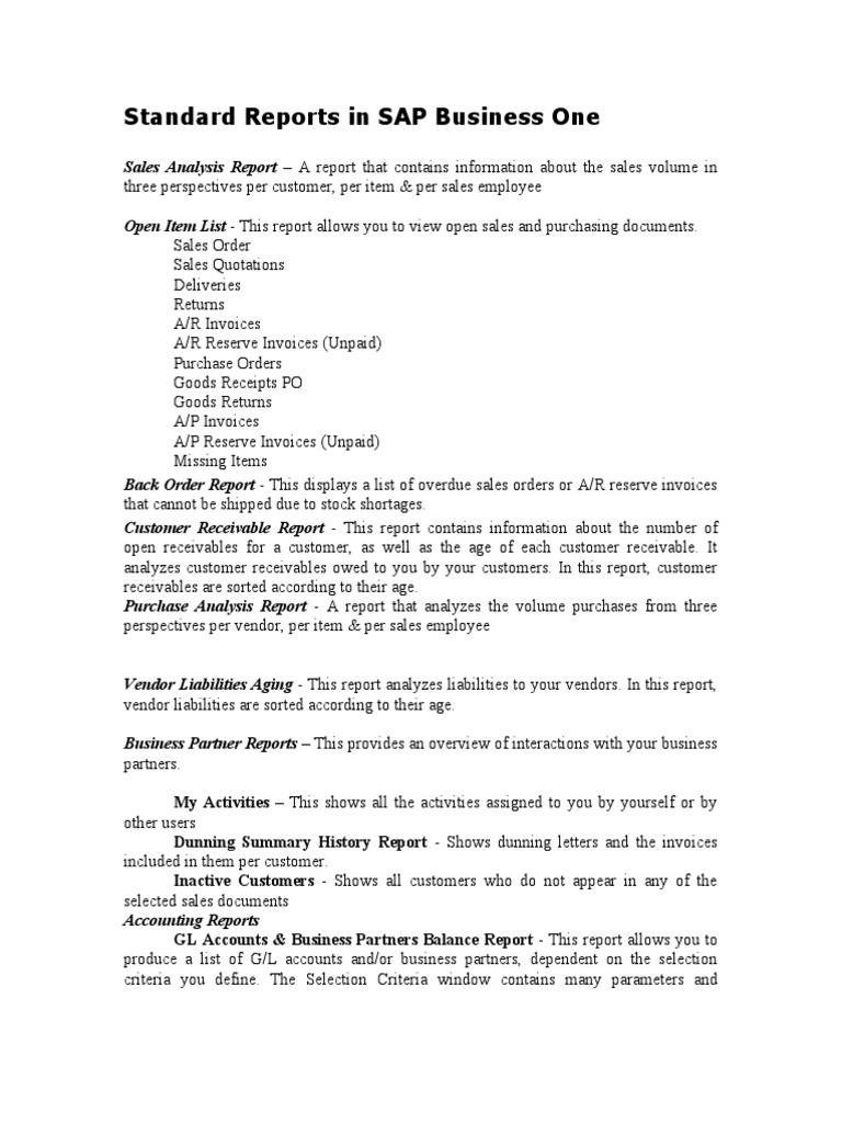 Standard Reports Overview in SAP B1 | PDF | Inventory | Business Economics