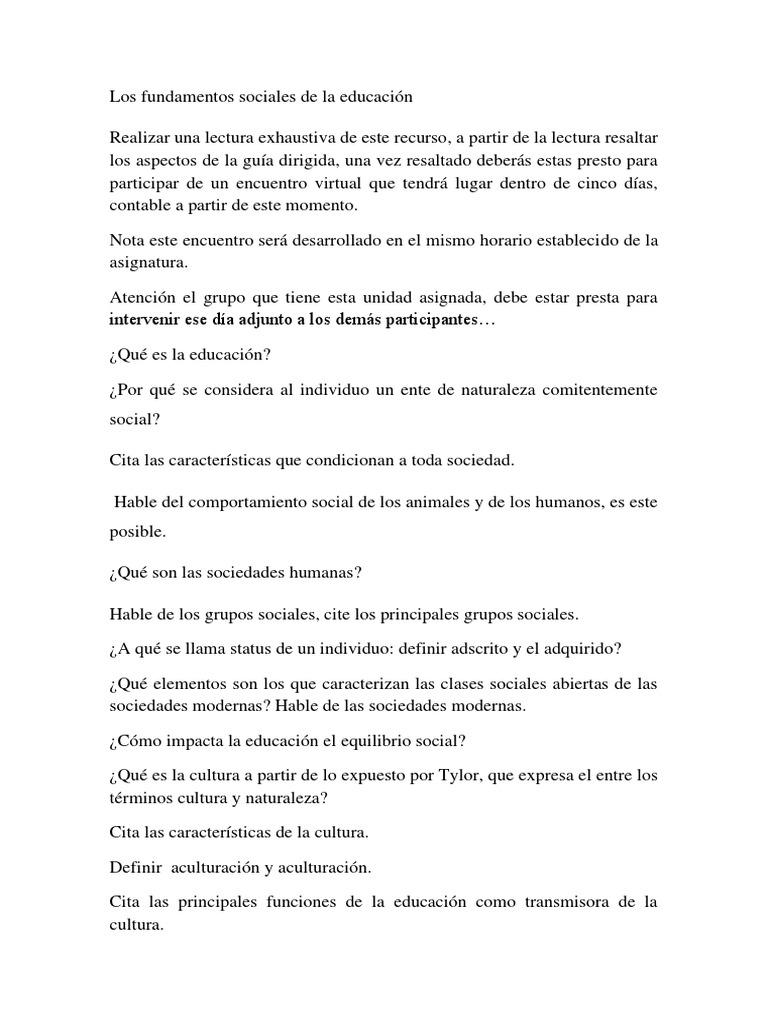 Fundamentos Sociales de la Educación | PDF | Estatus social | Sociedad