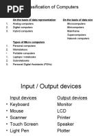 Classification of Computers: On The Basis of Data Representation On The Basis of Data Size