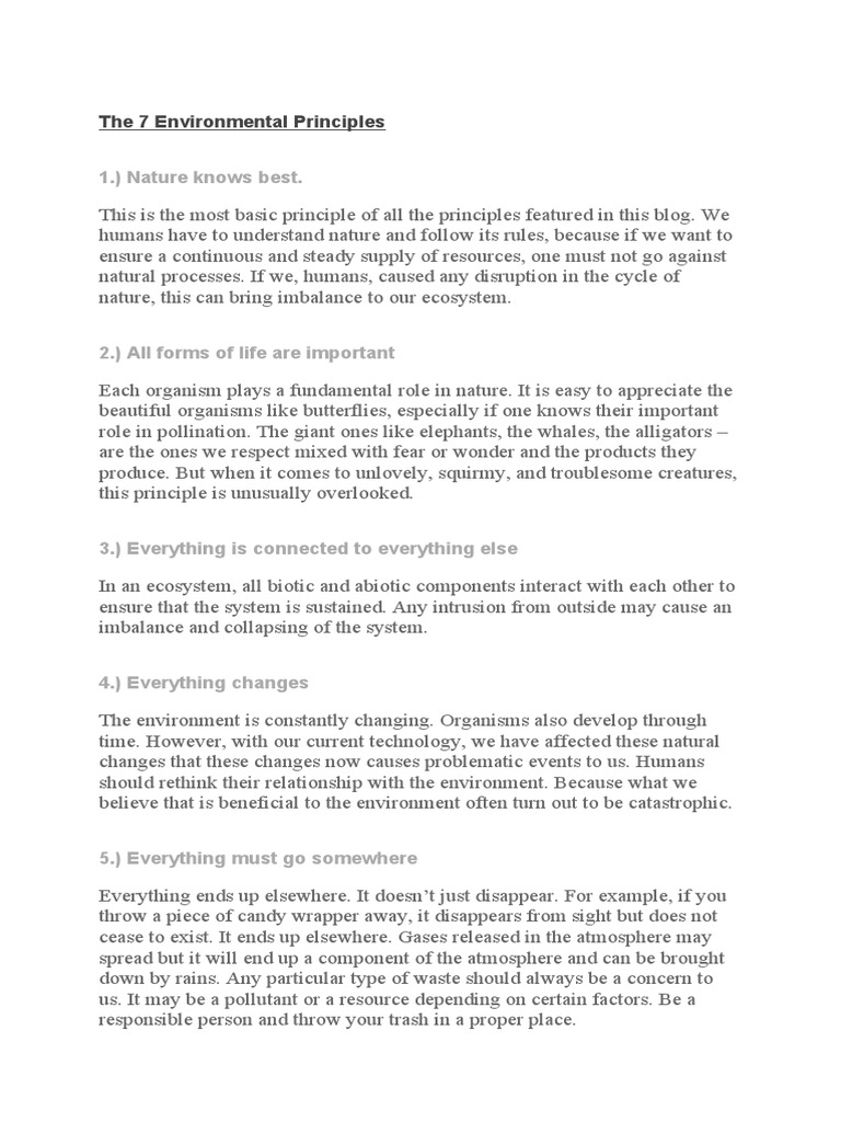 The 7 Environmental Principles | PDF | Resource | Nature