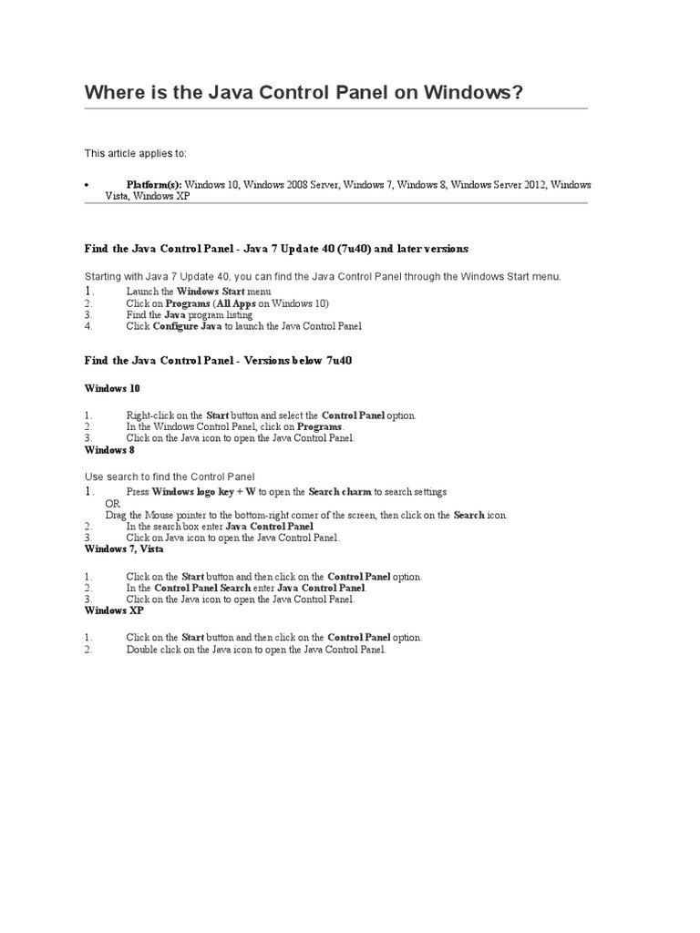 Java Control Panel On Windows PDF